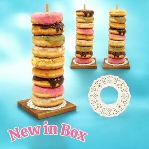 YESSAP Farmhouse Wooden Donut Stand – 3-Piece Set